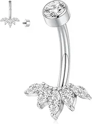 [hengkaixuan] 14G Belly Button Ring 14G Belly Jewellery G23 Titanium Navel Rings Navel Piercing Jewellery Internally Threaded Curved Barbell for Women with CZ