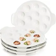 Okllen 4 Pack Ceramic Escargot Plates with 12 Holes and Handles, 9 Inch Seafood Snail Dish Footed Plates White Escargot Baking Dish Server for Home, Kitchen, Restaurant, Hotel, BBQ