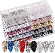 6 Grids Box Multi Size Glass Nail Rhinestones Flat Bottom AB Colorful Crystal Gems 3D DecorationsManicure Nail Art Decorations