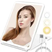 Folding Travel Mirror Lighted Mirror W/ 80 LEDs 3 Colors Light Modes USB Makeup☂
