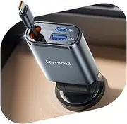 [Lamicall] Retractable Car Charger 3 in 1 USB C Fast Charging [Ultra-Compact, 75% Less Space] 57W Type C Car Charger fit iPhone 16 16e 15 Pro Max Plus Samsung Galaxy S25 S24 Ultra Pixel Android