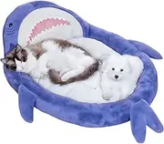 Cute Cat Bed Shark-Shaped Round Dog Sofa Beds Large Space Funny Cat Sofa Anti-Slip for Indoor Cats and Small Medium Dogs (Blue, XL (0-40lbs))