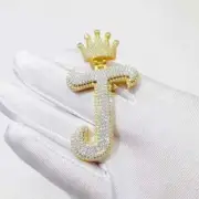 Men's Letter J Pendant 3Ct Round Cut Moissanite 14K Yellow Gold Plated