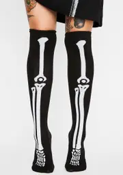 Skeleton Scare Thigh High Socks