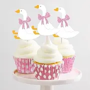 JarThenaAMCS 36Pcs One Silly Goose Cupcake Toppers Pink Bow Goose Cupcake Picks Cute Cake Decorations for Birthday Baby Shower Party Supplies