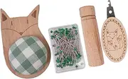 Frediuo Pin Cushion with Pins Needlework Household Needle Threader Quilting Cross Stitch Portable Wood Sewing Craft Accessories, Fox Shaped