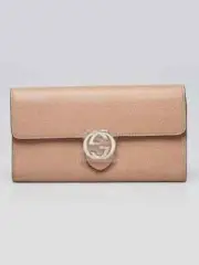 Gucci Interlocking GG Camelia Soft Leather Wallet Marmont Light Beige Italy NEW