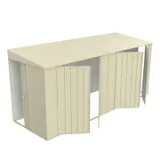Build-a-Shed 1.5 x 4.5 x 2.0m Cream Tunnel Shed With Sliding Door Plus Dual Double Hinged Side Door