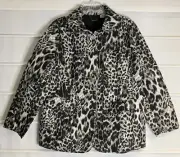 Chico's Gray & Black Snow Leopard Quilted Snap Front LS Jacket Size 2 NWTS!