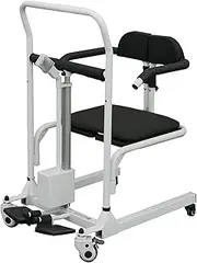 Patient Transfer Chair Electric Patient Lift Wheelchair for Home Transfer Lift Portable Bedside Commode Transfer Lifter W/180° Split Seat 120kg Lift Wheelchair