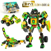 Robot Mech Building Blocks STEM Toy Glow in the Dark 3in1 Gift For Boys Kids
