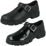 Girls Clarks Evyn Bar K Chunky Sole T-Bar School Shoes