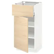 METOD / MAXIMERA base cabinet with drawer/door, white/Askersund light ash effect, 40x37x80 cm