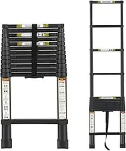 Telescopic Ladder, 16.5FT RIKADE Aluminum Telescoping Ladder with Non-Slip Feet and Stable Hook, Portable Extension Ladder for Household and Outdoor