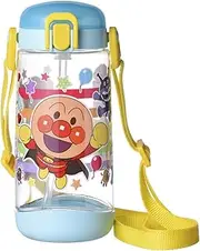LEC Anpanman Clear Water Bottle, Straw Type, 15.9 fl oz (450 ml), One-touch Open, Blue