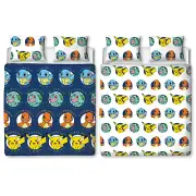 Pokemon Gotta Double Duvet Cover Set Children's Reversible Bedding Blue / White