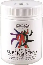 SYNERGY NATURAL Premium Super Greens (Spirulina, Chlorella, Barley Grass & Wheat Grass) Powder 200g