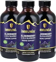 Immunia Elderberry & Wild Blueberry Concentrated. Immune Support. Delicious Taste. No Sugar Added. 24 Days/Bottle. (3-Pack)