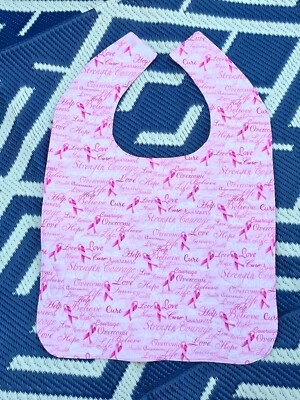 Handmade Adult Special Needs bib quilted Pink Breast Cancer Awareness Womens