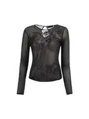 Black Embellished Sheer Top