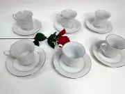 Home to Home China Tea/Coffee Cup & Saucer 12pc Set White with Gold Trim ~New~