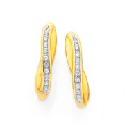 9ct Gold Diamond Channel Set Crossover Hoop Earrings