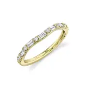 14K Yellow Gold Diamond Semi Curved Band Ring Baguette Round Cut Alternating