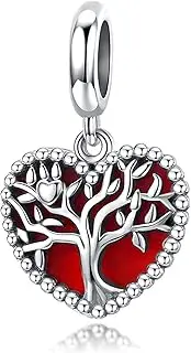 [DUUDAH] Women's Jewellery 925 Sterling Silver Pendant Beads,Women's Tree of Life Red Enamel Heart Wedding Beads 925 Sterling Silver Pendant Jewelry,Compatible with All European Bracelets