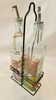 Michel Design Works Summer Days Glass Oil and Vinegar Cruet Set with Metal Caddy