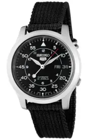 Seiko 5 Automatic Men Black Dial Day Date Black Band Watch SNK809 SNK809K2