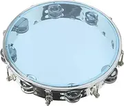 POENVFPO Hand Drum,Portable 10in Adjustable Tone Double Row Bell Handheld Tambourine Percussion Musical Instrument (Blue)