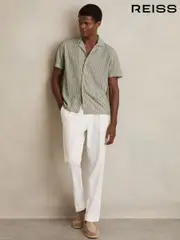 Reiss Sage/White Max Textured Stripe Cuban Collar Shirt (F96452) | $155