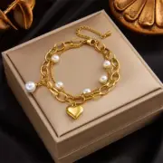 Celeste Heart & Pearl Bracelet – 18K Gold Plated 092940