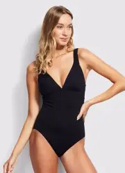 NWT $148 Sz US 12 Seafolly Tri Maillot One Piece Black
