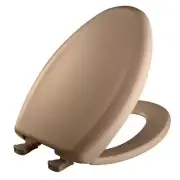 Soft Close Elongated Plastic Closed Front Toilet Seat in Mexican Sand Removes fo