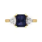 3 Emerald Trillion 3stone Blue Sapphire Classic Ring 14k Yellow Solid Gold
