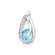 14K White Gold Real Diamond u0026 Blue Topaz Chain Slide Pendant