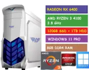 AMD RYZEN 3 4100 DESKTOP GAMING PC RX 6400 120 GB SSD 1TB HDD 8GB RAM W11