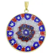 GlassOfVenice Murano Glass Millefiori Pendant in Gold-Plated Frame 1-1/4"
