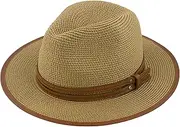 [Muryobao] Womens Wide Brim Straw Panama Foldable Hat Fedora Summer Beach Sun Hat UPF50+
