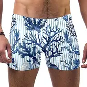 [FNETJXF] Jammers for Men, Men's Athletic Swimwear Briefs, Navy Blue Seahorse Shell Tropical Fish Coral