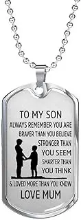 [COMTRUDE] To My Son Necklace, Always Remember You are Braver Pendant Necklace, Stainless Steel Dog Tag Inspirational Gifts