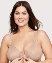 Glamorise WonderWire Front-Closure Stretch Lace Bra - Cafe (Size 20F)