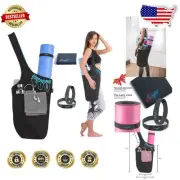 Lightweight Multi-Pocket Yoga Mat Bag - Elegant Black with Azure Blue Accents