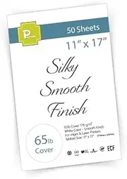 11'' x 17'' Silky Smooth White Cardstock - 65lb Cover Poster Paper for Inkjet & Laser Printers - 50 Sheets