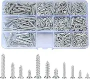 560 Pcs M3 M4 M5 Self Tapping Mixed Screws Assortment, Stainless Steel Cross Flat Pan Head Countersunk Screws Kit, Wood Machine Fixings Screws Assorted for Home Repair DIY Projects, 11 Sizes