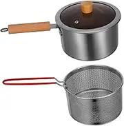Zerodeko 1Set Stainless Steel Deep Fryer with Deep Fry Basket and Lid Pot for Quick Cooking for Frying Snacks Heating Milk Kitchen Use