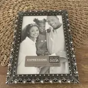 Silver Tone Jeweled Picture Frame Ornate Crystals