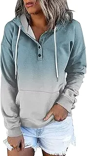 UANGKOU Womens Sweatshirts Long Sleeve Casual Loose Sweatshirt Button Up V Neck Pullover Sweater Teen Girls Fall Y2K Clothes, Blue, L, Blue, L