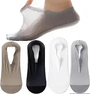 [Generic] Zeanaturals Ultra Thin Liner Non Slip No Show Socks, Soft Breathable Ice Silk Sock, Unisex Low Cut Liner Sock, 4pairs-e, One Size